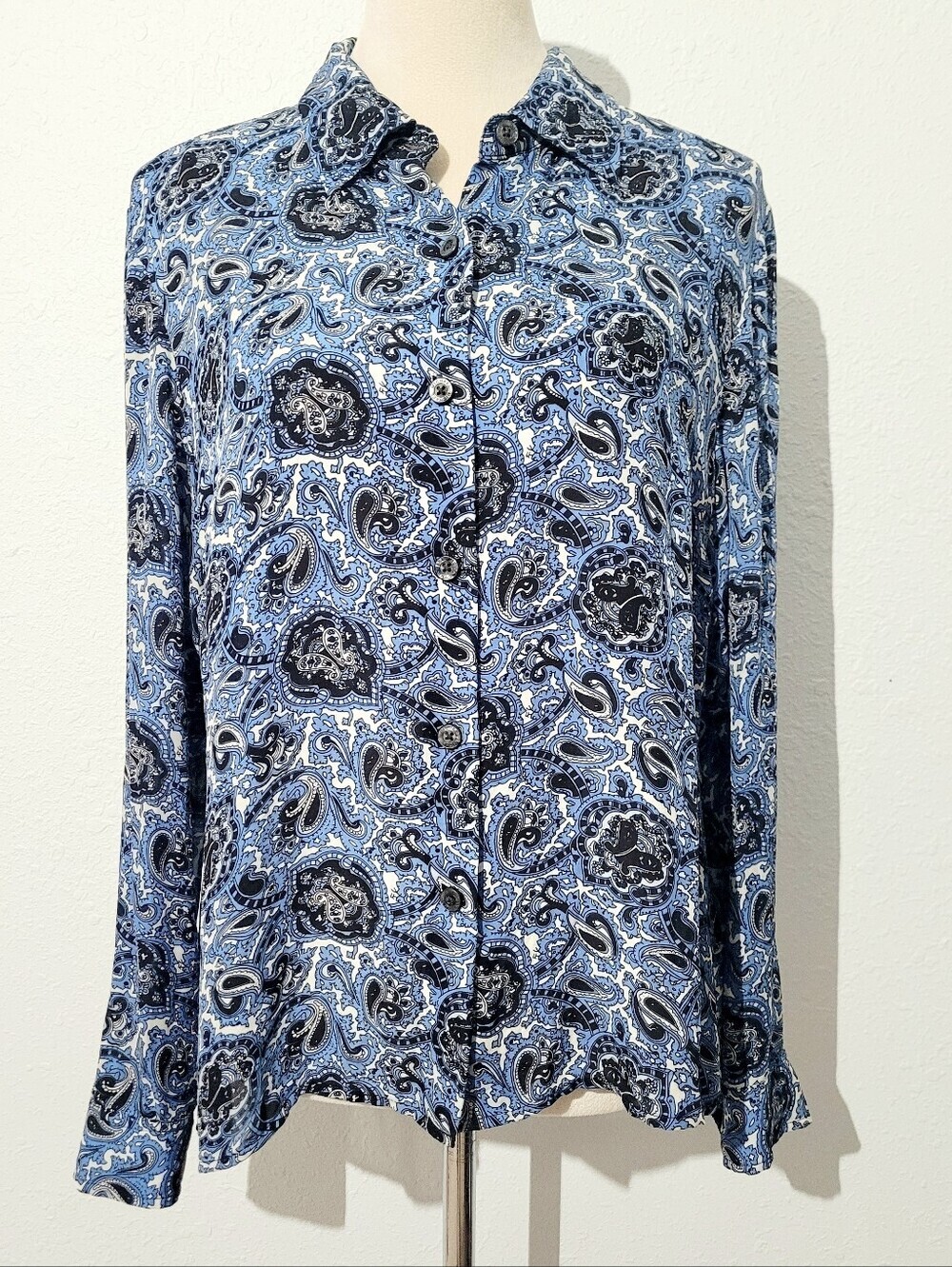 Michael Kors 100% Silk Paisley Button Front Blouse Women’s Size 14 Office Career - Picture 2 of 14
